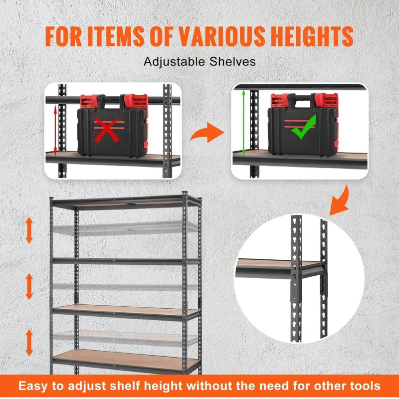 VEVOR 5 SHELF 2000LB METAL GARAGE STORAGE SHELVING 48x72x18''