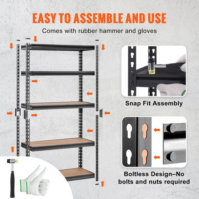 VEVOR 5 SHELF 2000LB METAL GARAGE STORAGE SHELVING 48x72x18''