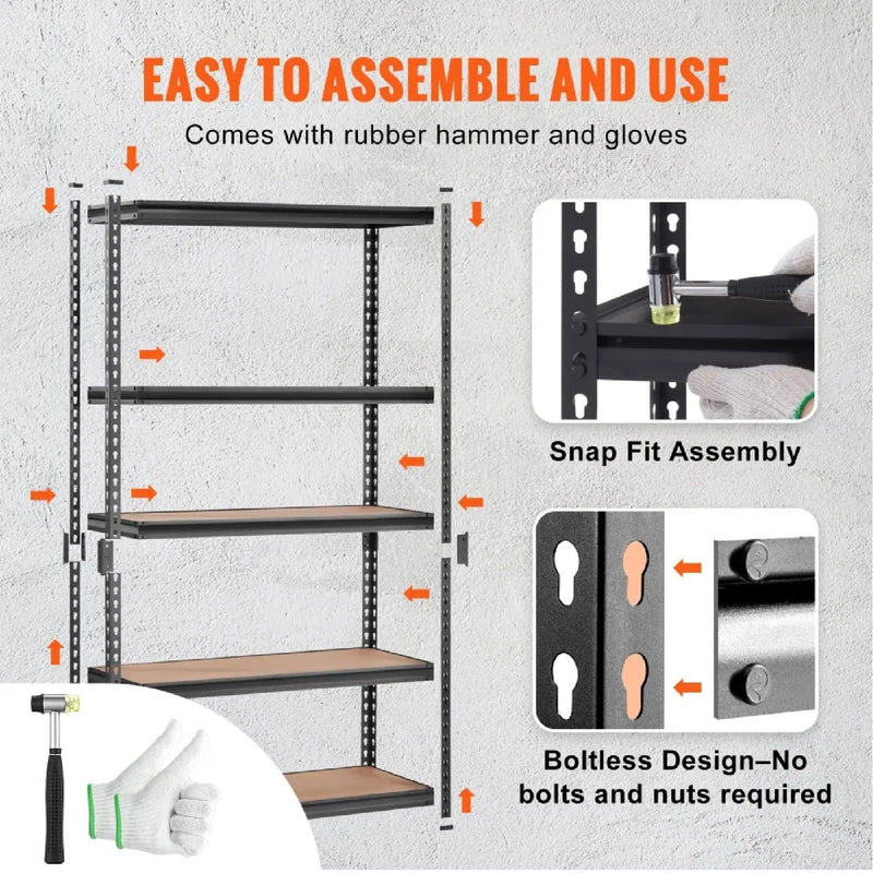 VEVOR 5 SHELF 2000LB METAL GARAGE STORAGE SHELVING 48x72x18''