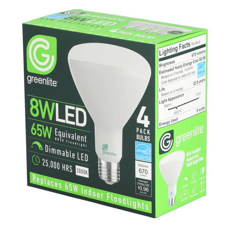 4pk 8W=65W BR30 LED SPOT LIGHT BRIGHT WHITE
