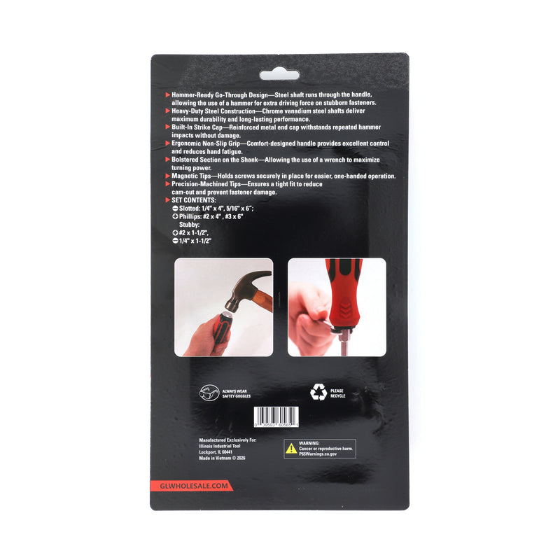 IIT PRO 6PC GO-THROUGH CRV SCREWDRIVER SET