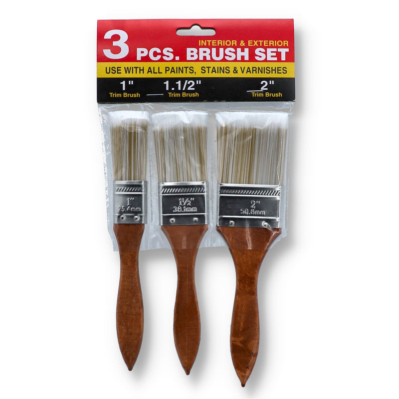 3pc PAINT BRUSH WOOD HANDLES 1-1.5-2''