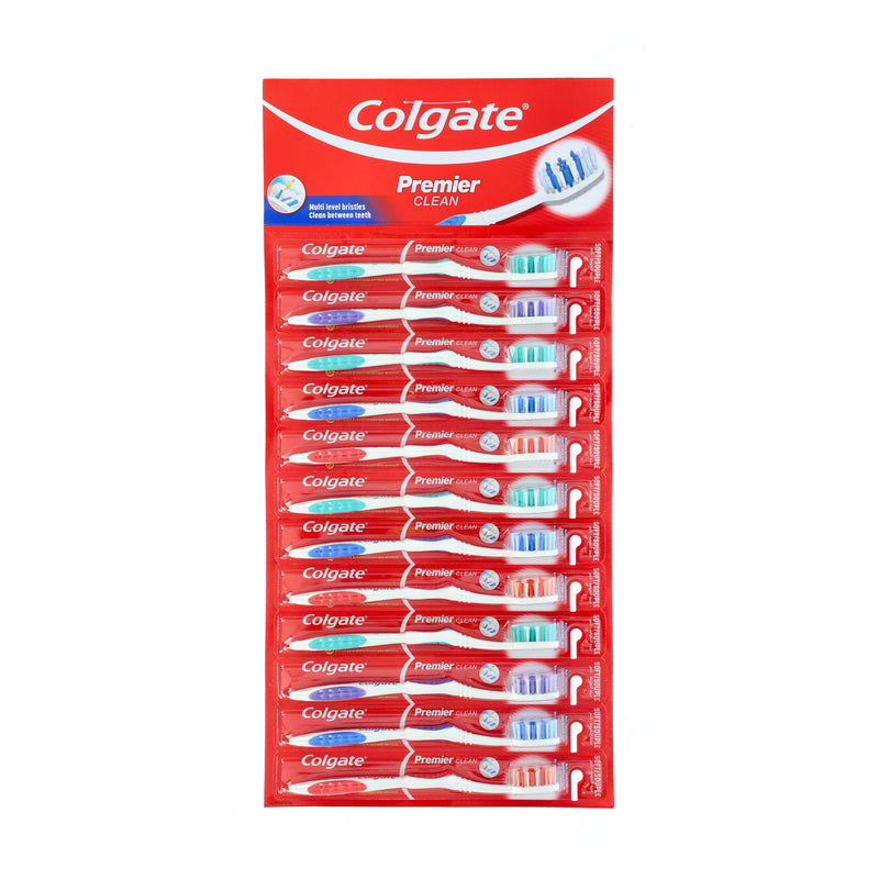 12pk COLGATE CARDED PREMIER CLEAN TOOTHBRUSH -SOFT