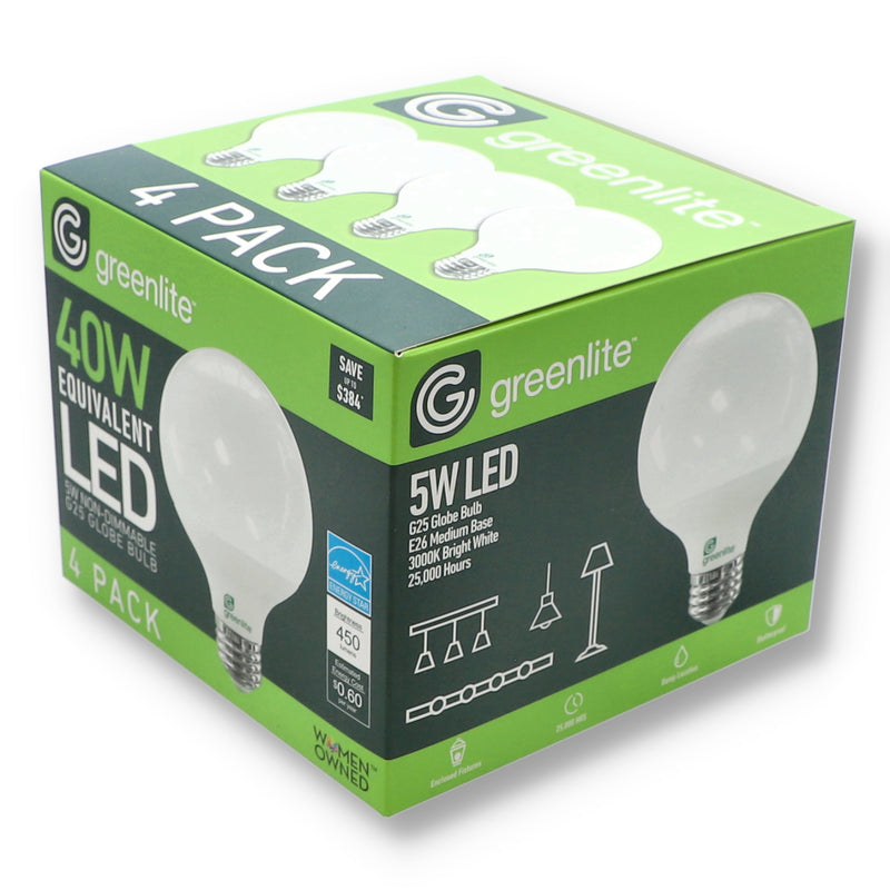 4PK 5=40W LED G25 GLOBE BULBS NON DIMMABLE BRIGHT WHITE