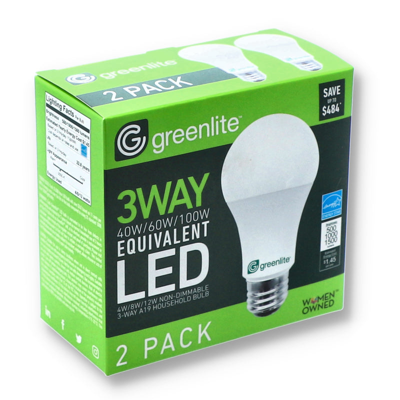 2PK 3 WAY 40/60/80W A19 LED BULBS BRIGHT WHITE NON DIMMABLE