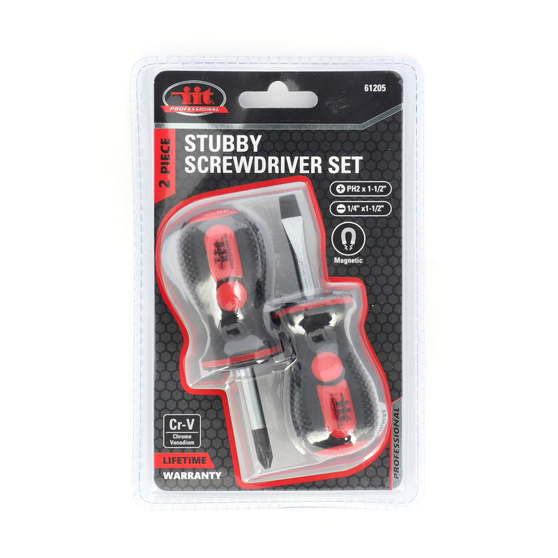 IIT PRO 2PC 1-1/2'' CRV STUBBY SCREWDRIVERS #2PH & 1/4 SLOTTED