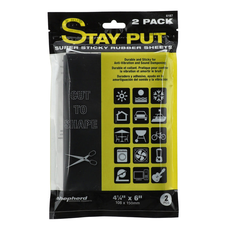STAY PUT 2PK 4-1/4x6'' SELF-STICK RUBBER SHEETS CUT TO SHAPE