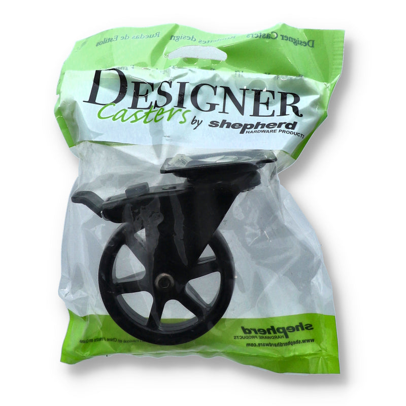 3''DESIGNER RUBBER SWIVEL CASTER WITH BRAKE -BLACK BLING