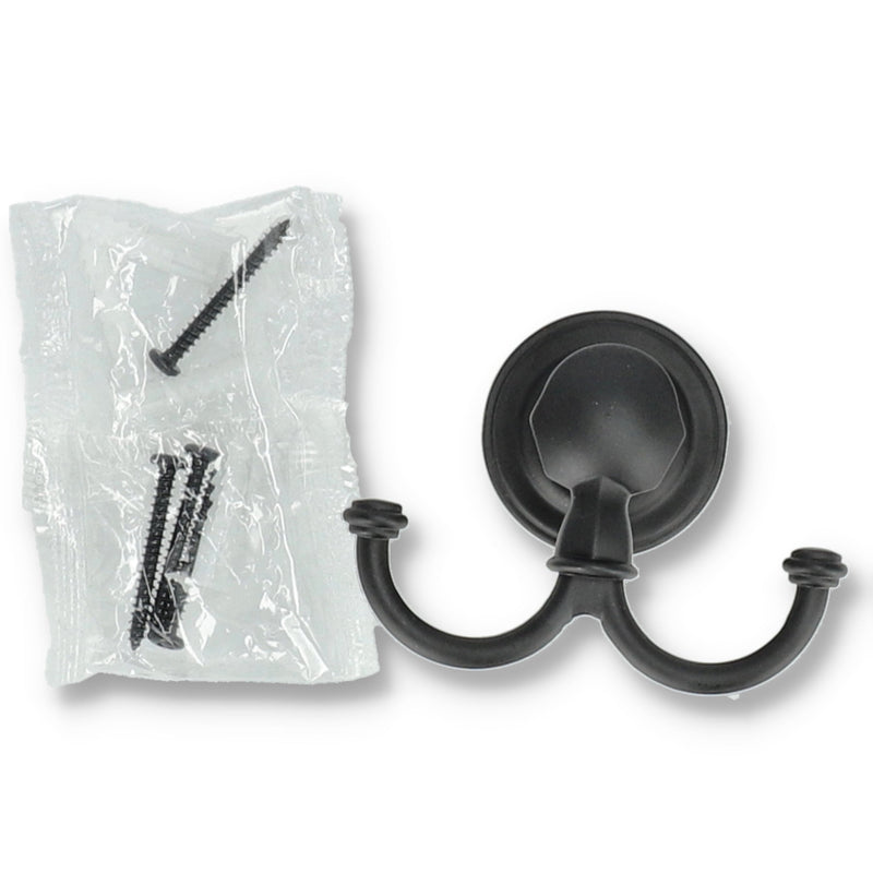CROWN 3PK DOUBLE ROBE HOOK WITH HARDWARE BLACK
