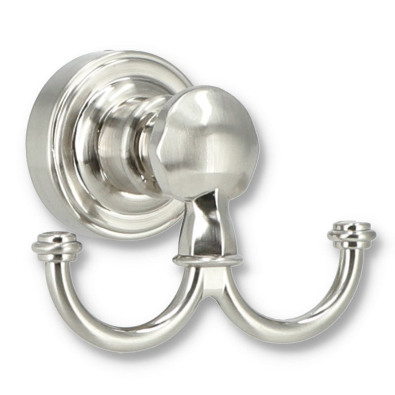CROWN 3PK DOUBLE ROBE HOOK WITH HARDWARE SATIN NICKEL