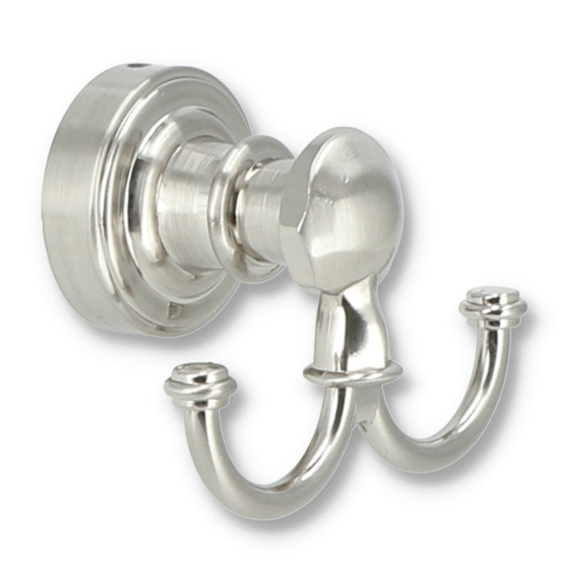 CROWN 3PK DOUBLE ROBE HOOK WITH HARDWARE SATIN NICKEL