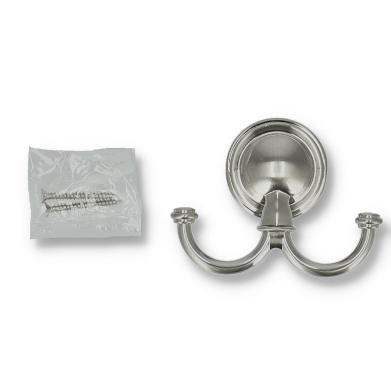 CROWN 3PK DOUBLE ROBE HOOK WITH HARDWARE SATIN NICKEL
