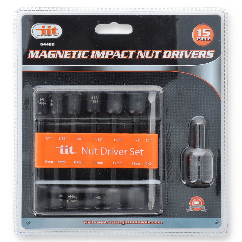 IIT 15pc MAG IMPACT NUT DRIVERS
