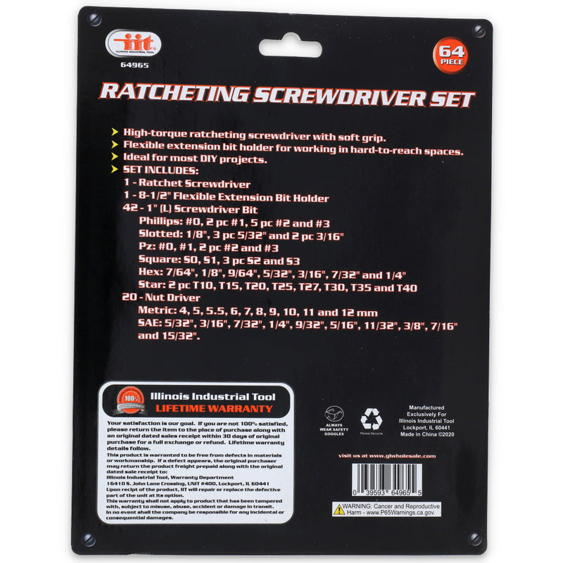 IIT 64pc RATCHETING DRIVER SET