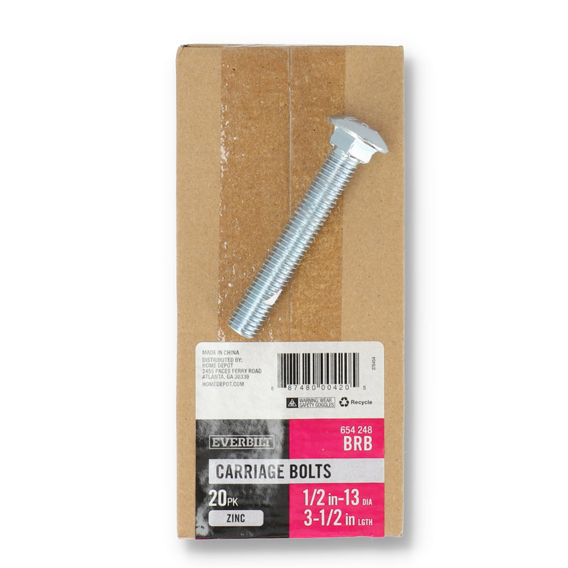 EVERBILT 20PK CARRIAGE BOLTS 1/2x13 3-/12'' ZINC