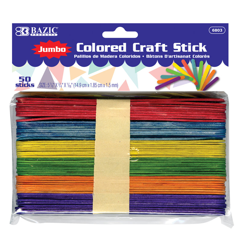 50pk JUMBO COLORED CRAFT STICKS 5-7/8 x 3/4'' -NO ONLINE SALES