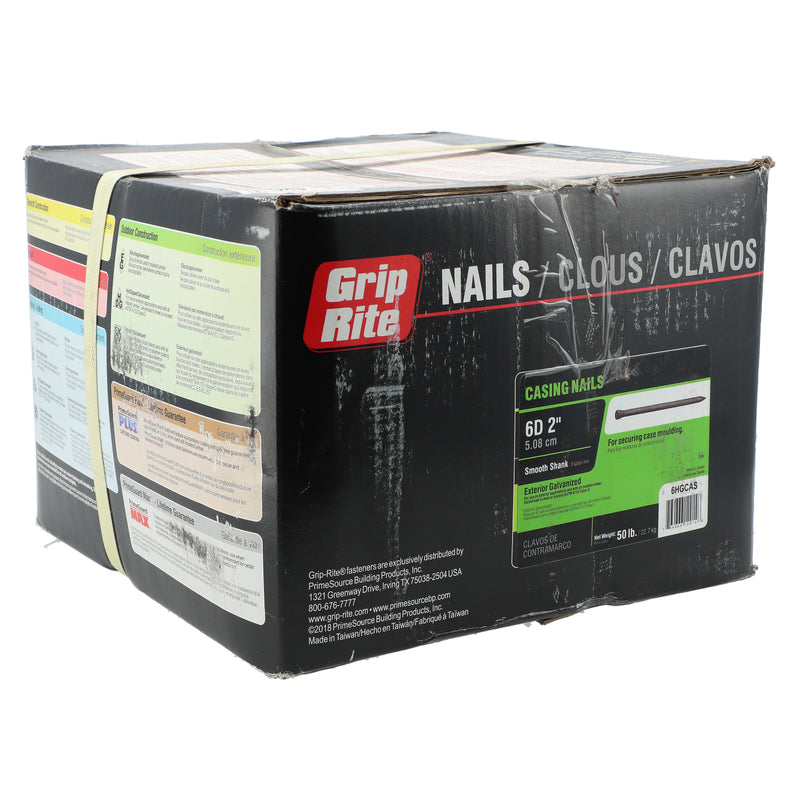 GRIP-RITE 50LB CASING NAILS 6D 2'' SMOOTH SHANK HOT DIP GALVANIZED