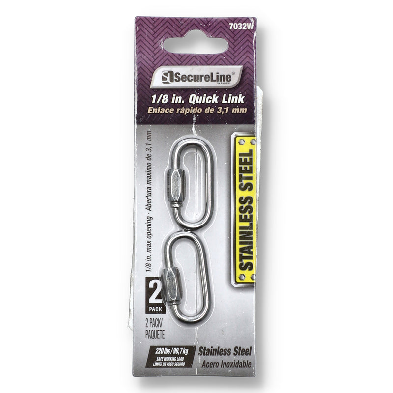 2PK 1/8'' STAINLESS QUICK LINKS 220LB WLL