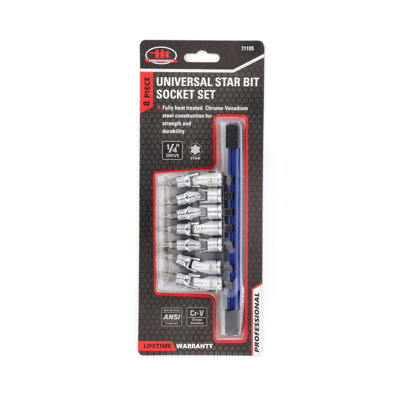 IIT PRO 8PC 1/4'' DRIVE FLEX STAR BIT CRV SOCKET SET ON RAIL