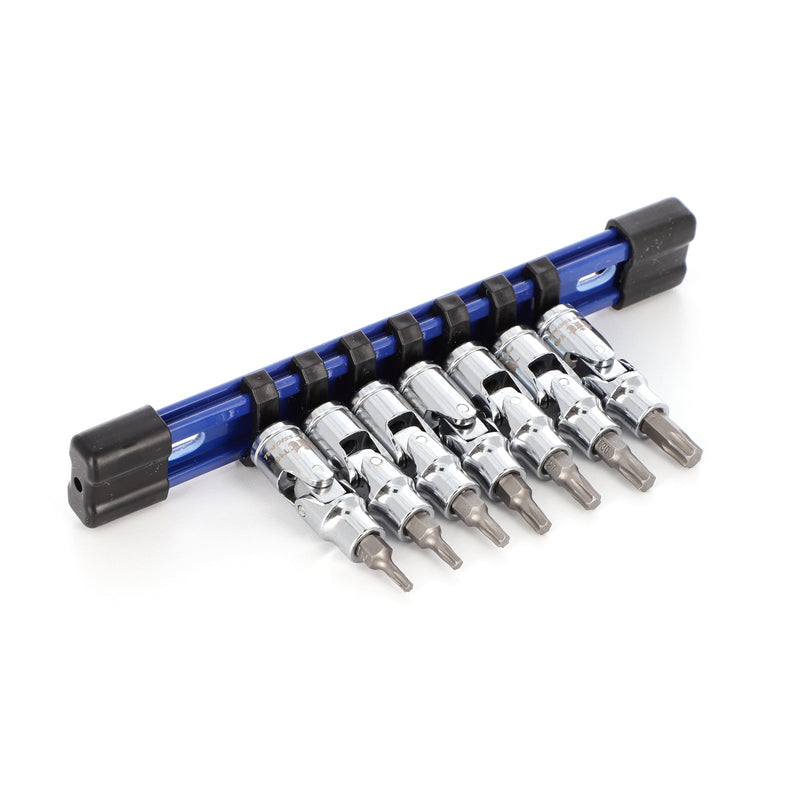 IIT PRO 8PC 1/4'' DRIVE FLEX STAR BIT CRV SOCKET SET ON RAIL
