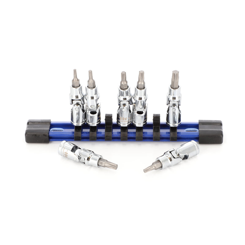 IIT PRO 8PC 1/4'' DRIVE FLEX STAR BIT CRV SOCKET SET ON RAIL