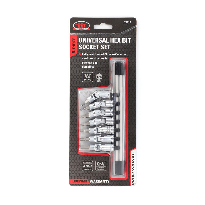 IIT PRO 8PC 1/4'' DRIVE FLEX HEX BIT SAE SOCKET SET ON RAIL