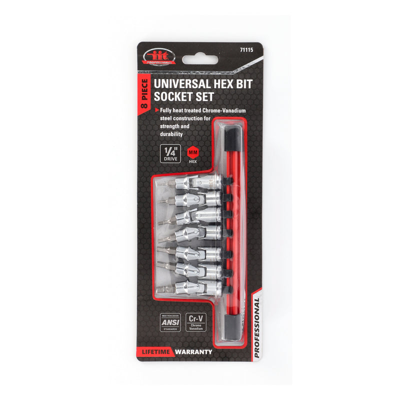IIT PRO 8PC 1/4'' DRIVE FLEX HEX BIT METRIC SOCKET SET ON RAIL