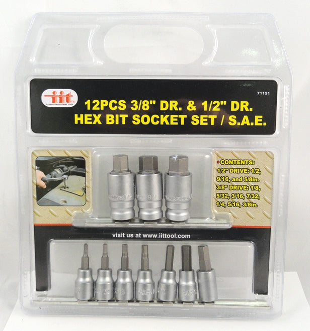 IIT 12PC 3/8 & 1/2'' DRIVE HEX BIT SOCKETS SAE