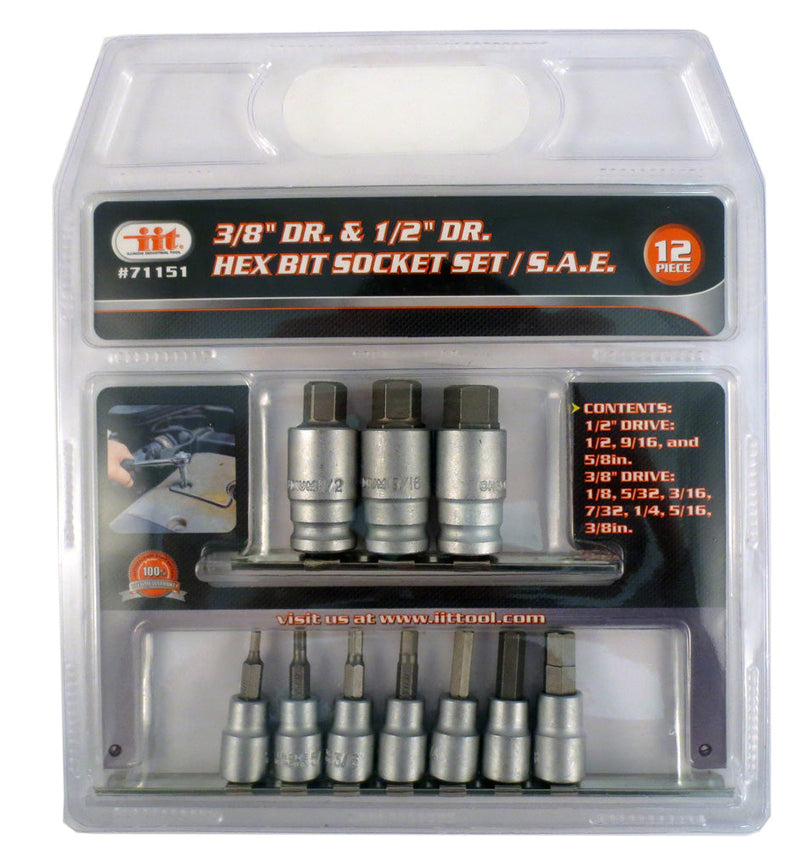 IIT 12PC 3/8 & 1/2'' DRIVE HEX BIT SOCKETS SAE