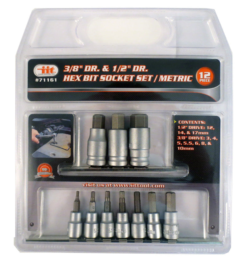 IIT 12pc 3/8 & 1/2'' DRIVE HEX BIT SET METRIC