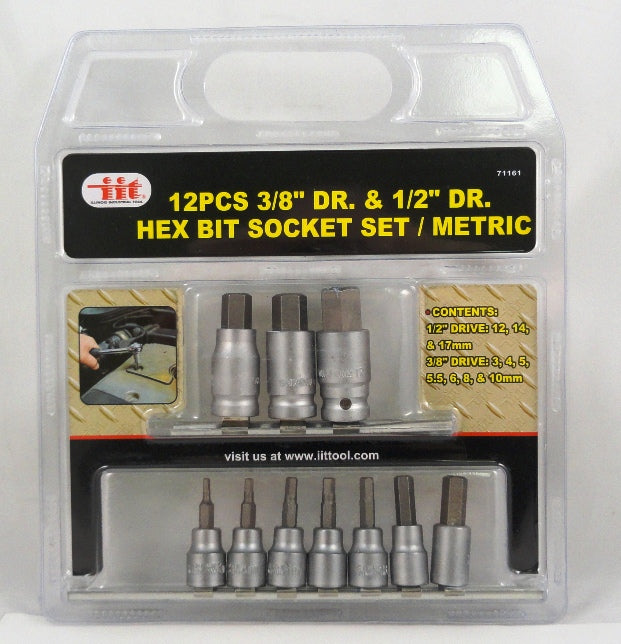 IIT 12pc 3/8 & 1/2'' DRIVE HEX BIT SET METRIC