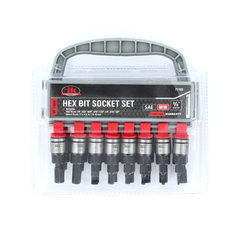 IIT PRO 16PC 3/8'' DRIVE HEX BIT SOCKET RACK SAE & METRIC