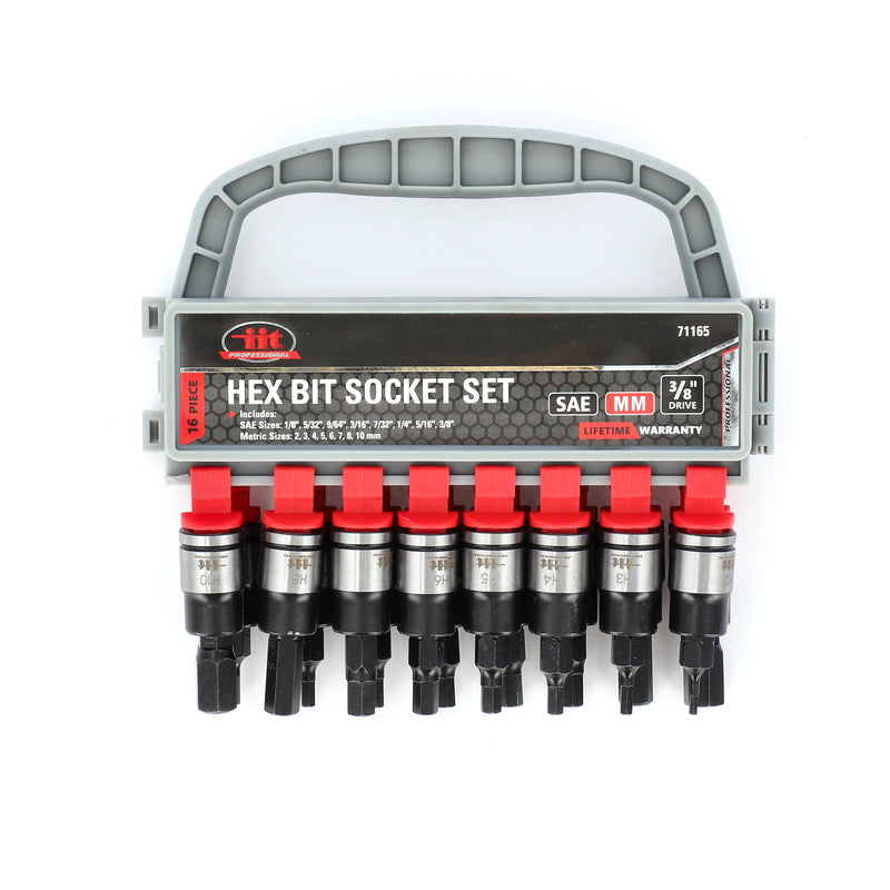 IIT PRO 16PC 3/8'' DRIVE HEX BIT SOCKET RACK SAE & METRIC