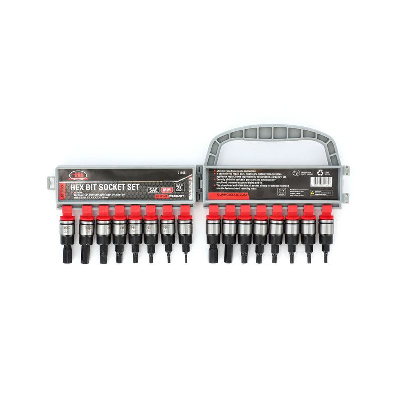 IIT PRO 16PC 3/8'' DRIVE HEX BIT SOCKET RACK SAE & METRIC