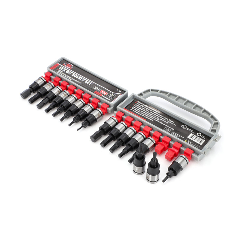 IIT PRO 16PC 3/8'' DRIVE HEX BIT SOCKET RACK SAE & METRIC