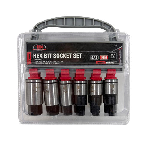 IIT PRO 12PC 1/2'' DRIVE HEX BIT SOCKET RACK SAE & METRIC