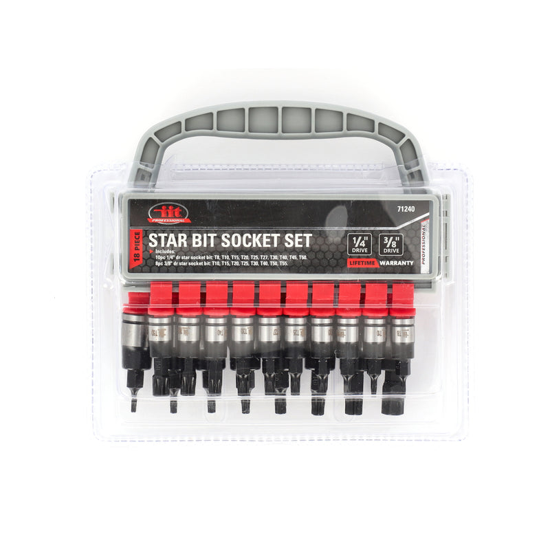 IIT PRO 18PC 1/4 & 3/8'' DRIVE STAR BIT SOCKETS RACK