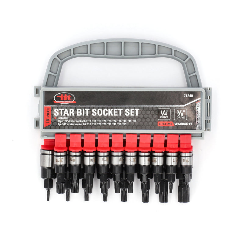 IIT PRO 18PC 1/4 & 3/8'' DRIVE STAR BIT SOCKETS RACK