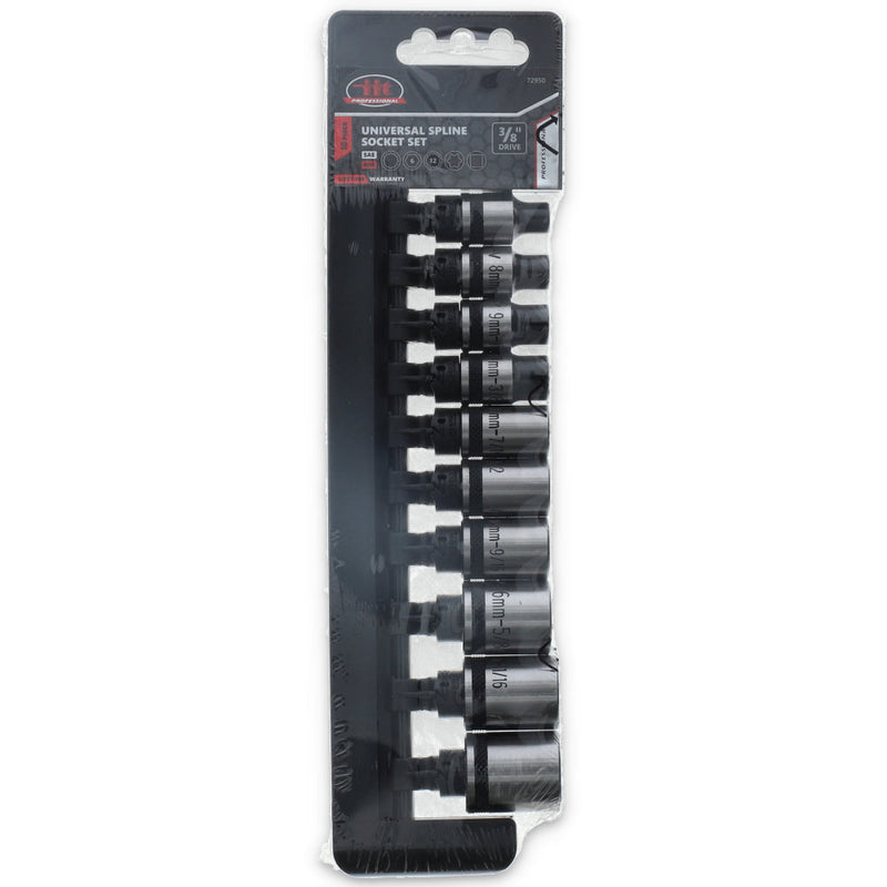 IIT PRO 10pc 3/8'' DRIVE SPLINE DRIVE SOCKETS w/RACK