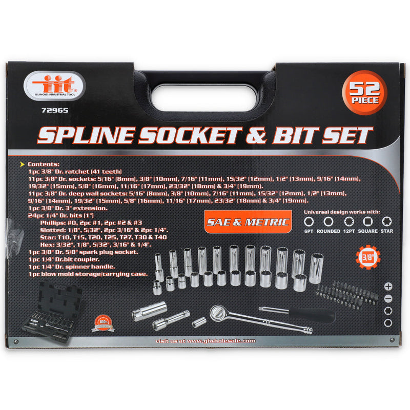 IIT PRO 52pc SPLINE SOCKET & BIT SET 3/8'' DRIVE EQUIVALENT TO 189 PIECES