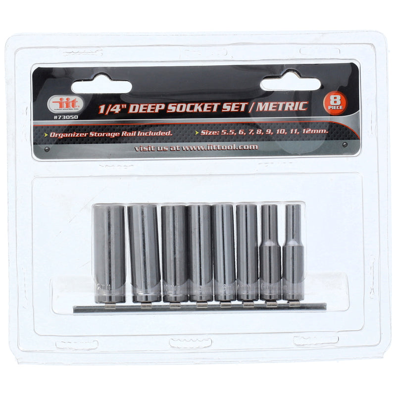 IIT 9PC 1/4'' DRIVE DEEP CHROME SOCKETS METRIC