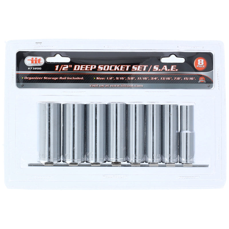 IIT 8PC 1/2'' DRIVE DEEP CHROME SOCKETS SAE
