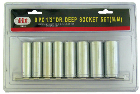 IIT 8PC 1/2'' DRIVE DEEP CHROME SOCKETS METRIC