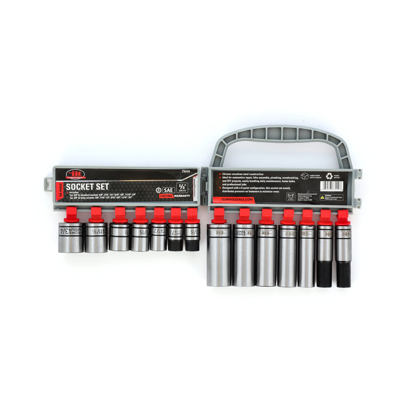 IIT PRO 14PC 3/8'' DRIVE CRV DEEP & SHALLOW SOCKET RACK