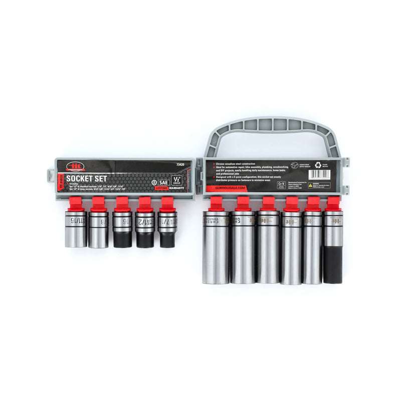 IIT PRO 11PC 1/2'' DRIVE CRV DEEP & SHALLOW SOCKET RACK