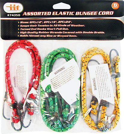 74350-IIT 6pc BUNGEE STRAP 12'' 18'' 24''