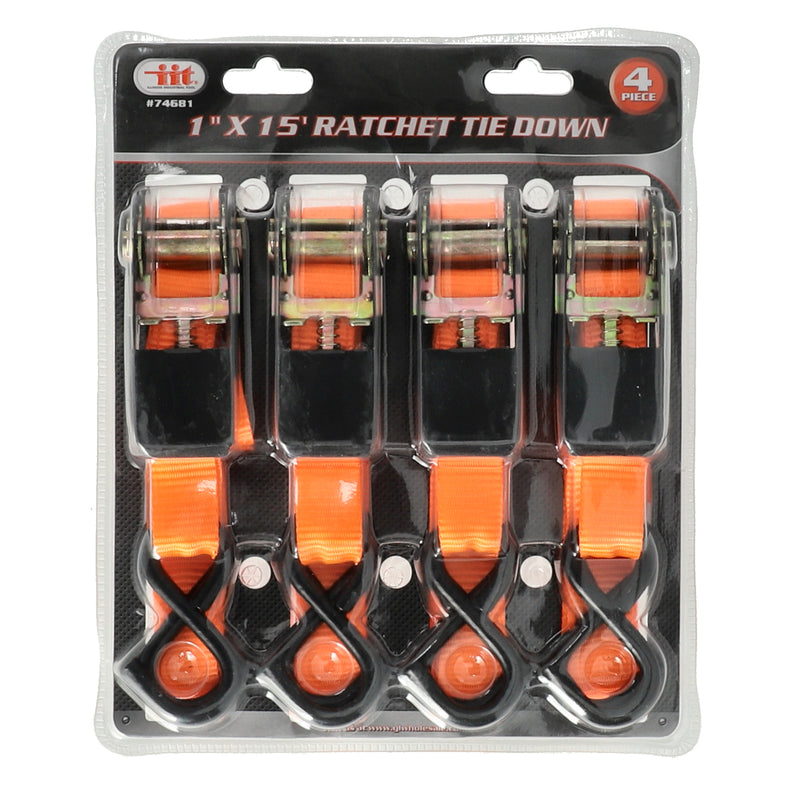 IIT 4pc 1'' x 15' RATCHET TIE DOWN