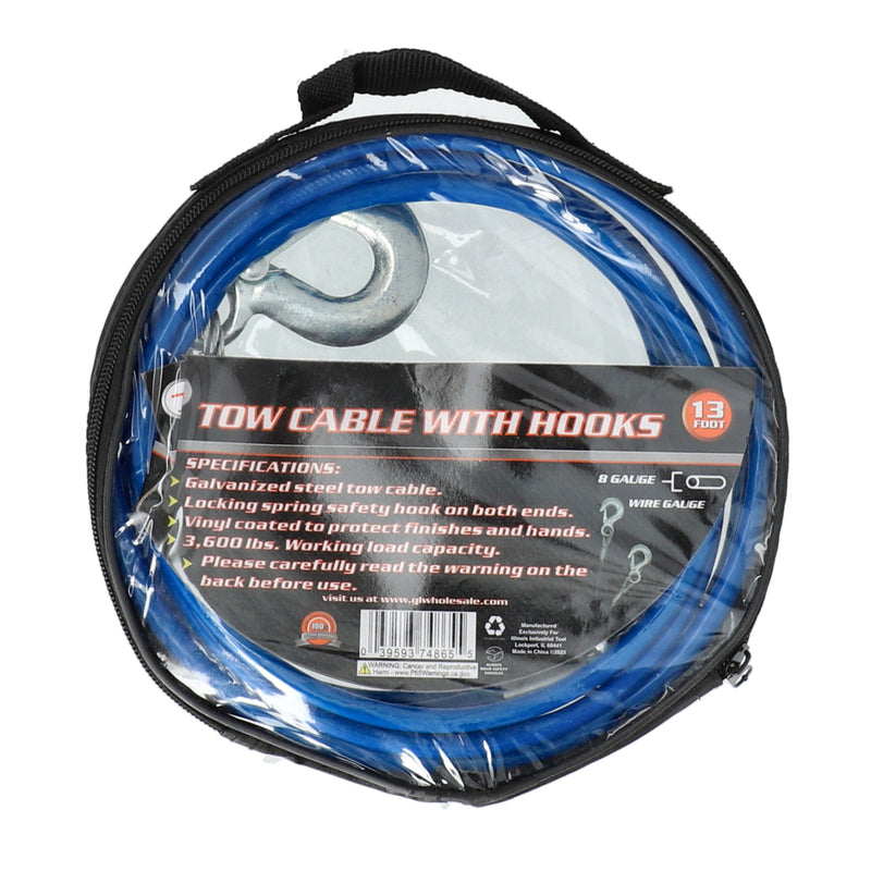 IIT 13' TOW CABLE WITH HOOKS IN ZIPPER STORAGE BAG