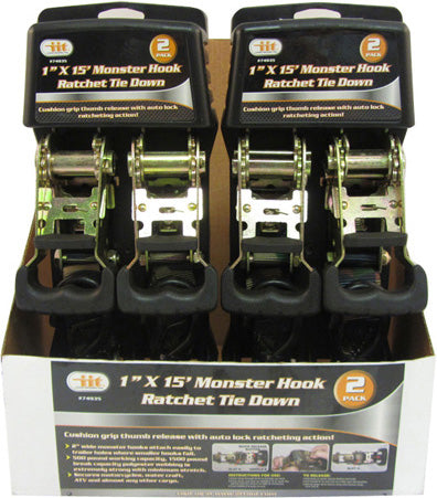 IIT 2PK 1''x15' MONSTER HOOK RATCHET TIE DOWN