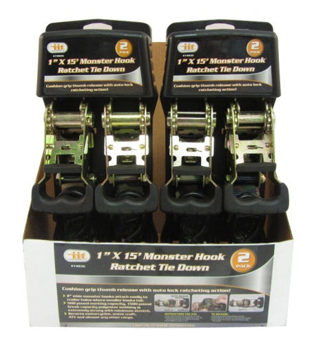 IIT 2PK 1''x15' MONSTER HOOK RATCHET TIE DOWN